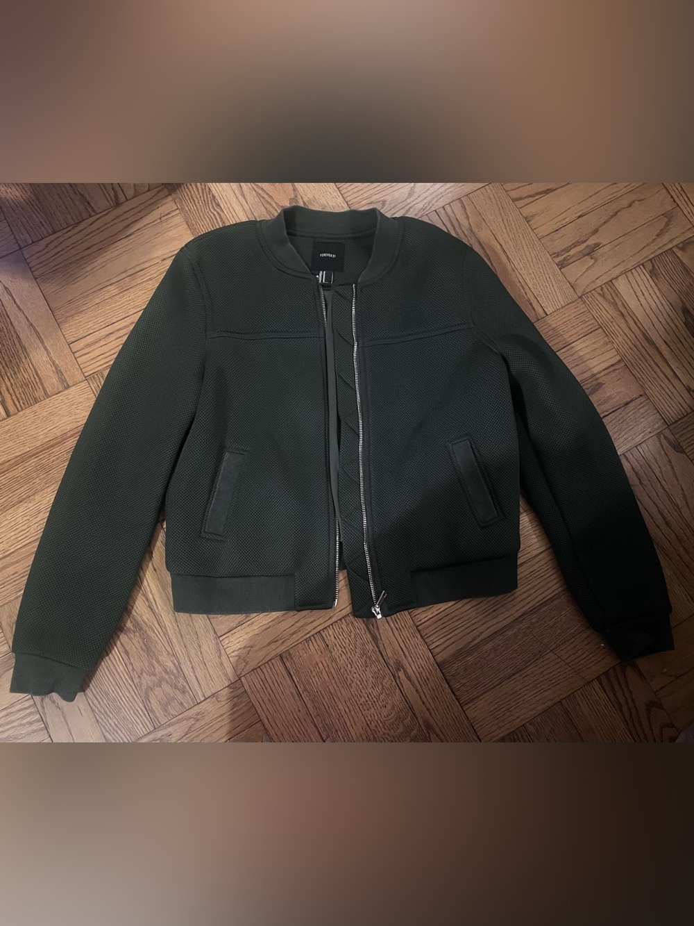 Forever 21 Olive Green Textured Bomber Jacket